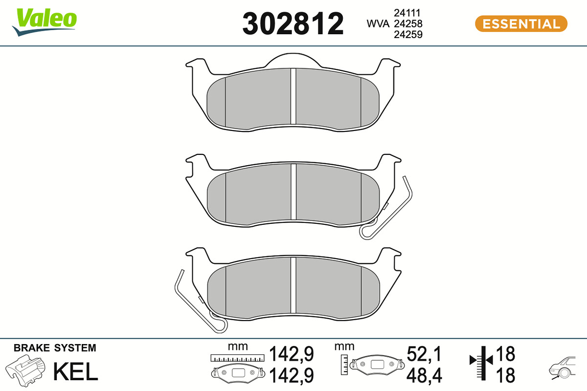 Kit pastiglie freno, Freno a disco - 302812 VALEO